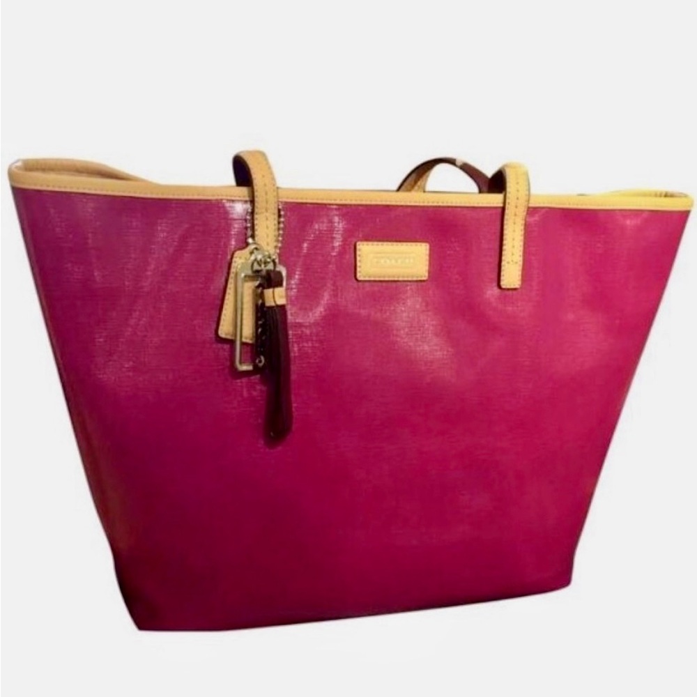 Coach Fuchsia and Tan Tote Bag NWT